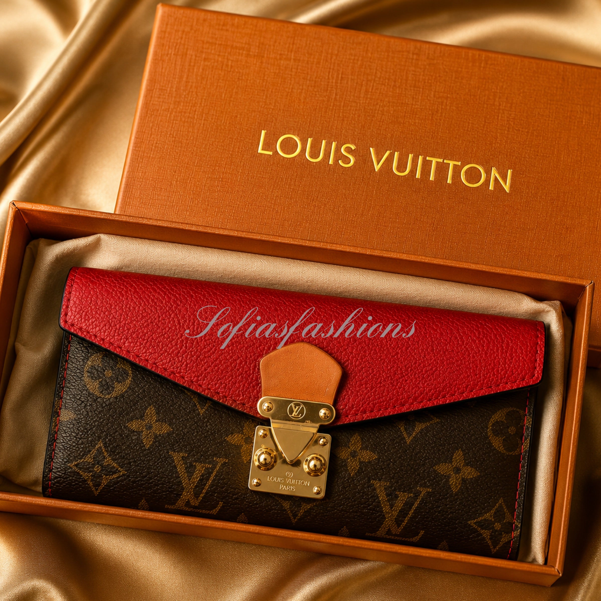 Red, Brown with Gold Lock Wallet